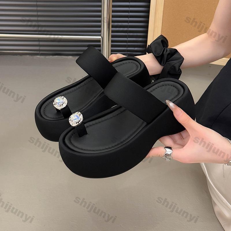Fashion Women's Platform Shoes 2025 Summer New Fashion Height Increase Lightweight Comfortable Sandals Breathable Rhinestone Slippers