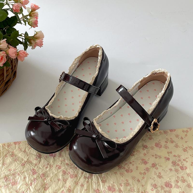 

New Butterfly-knot Women Mary Jane Shoes Elegant Thick Heel Shoes Ladies Fashion Dress Lolita Pumps 35 коричневый