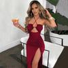 European Fashion Sleeveless High-Split Halter Neck Dress