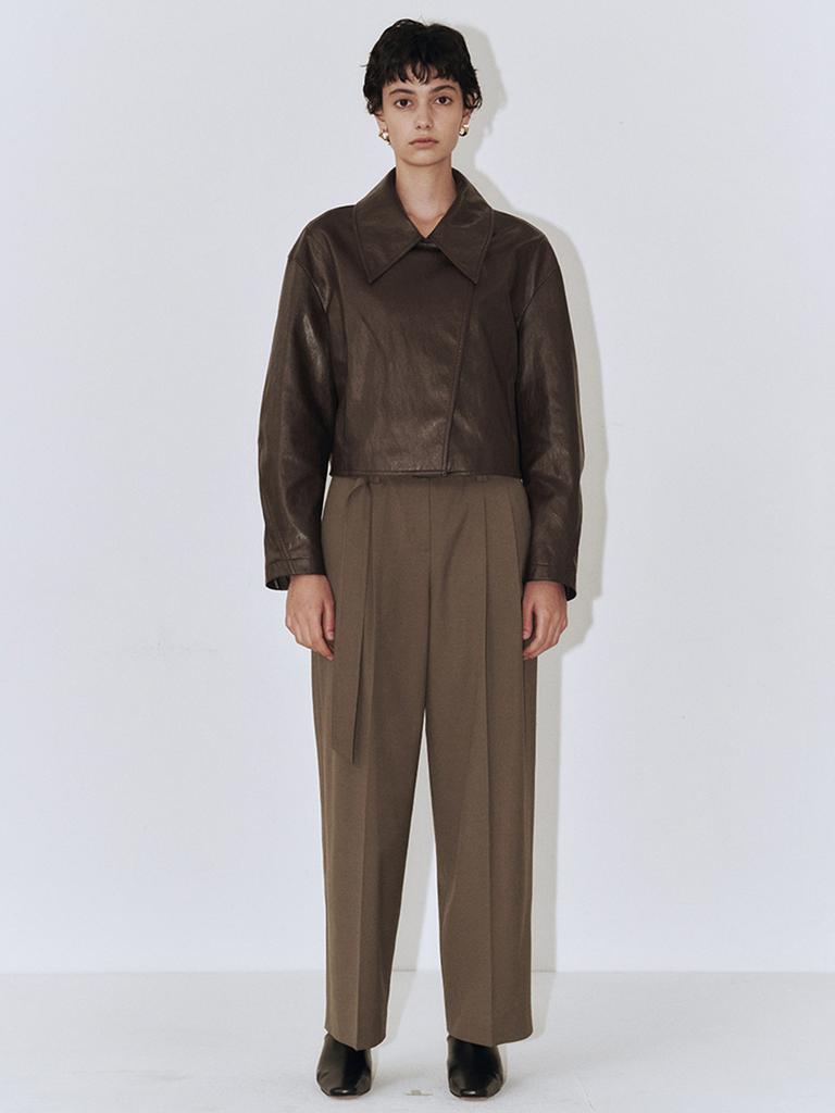 Peulloumeon Semi Low-Rise Belted Trousers_Olive Brown