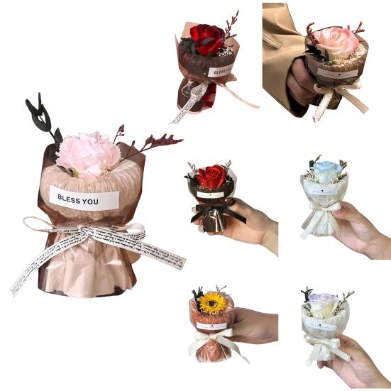 1/2Pcs Mini Fake Rose Bouquet Handcrafted Artificial Sunflower Floral Decoration Valentine's Day Anniversary Birthday Romantic Gift for Women Wife