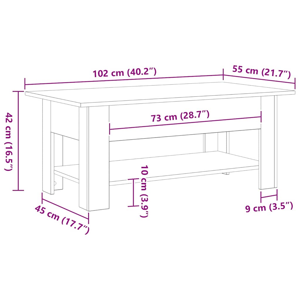 Coffee Table Black Oak Look 102 X 55 X 42 Cm Engineered Wood