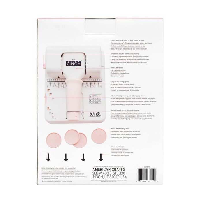 Outil de reliure - We R Memory Keepers - Mini Cinch - Blanc/Rose - 15 feuilles max