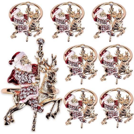 Christmas Santa Claus Napkin Rings Set of 8, Xmas Napkin Rings for Dining Table Setting, Dinner Tables Rings for Weddings, Family, Christmas,