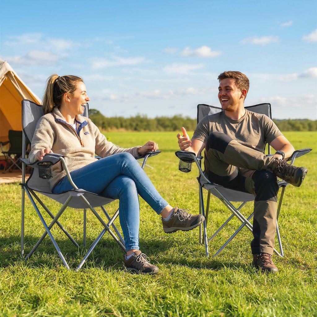 Camping Chair Set of 2 Portable Folding Outdoor Camp Chair with Cup Holders and Carry Bag Grey