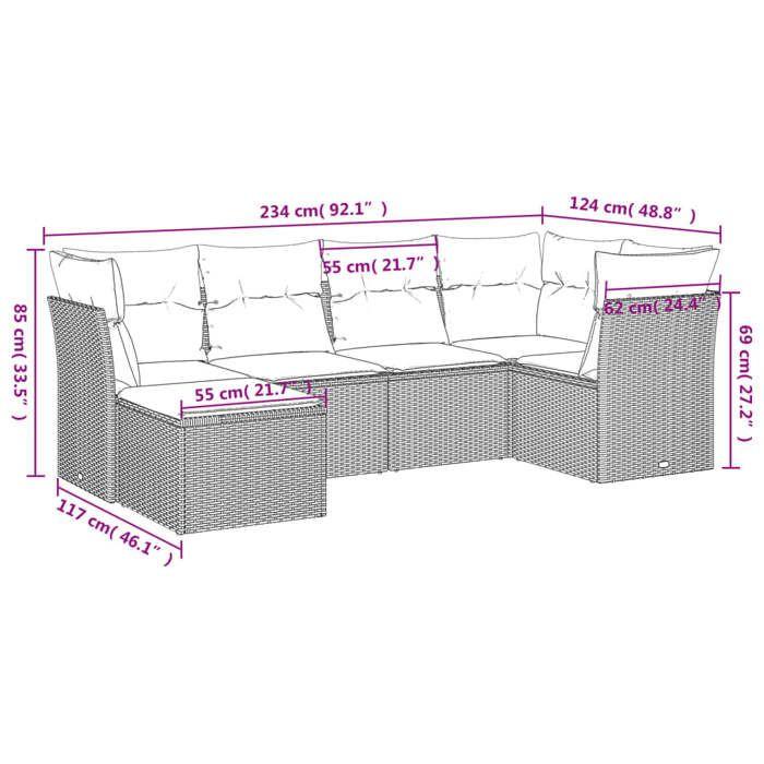 VidaXL Garden Lounge Set with Cushions 6 Pcs, Patio Sofas, Patio Furniture Set, Outdoor Furniture, Grey 3249791