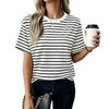 Women Short Sleeve Striped T Shirt Summer Round Neck Basic Casual Top Lightweight Breathable Soft Fabric Comfortable Fit