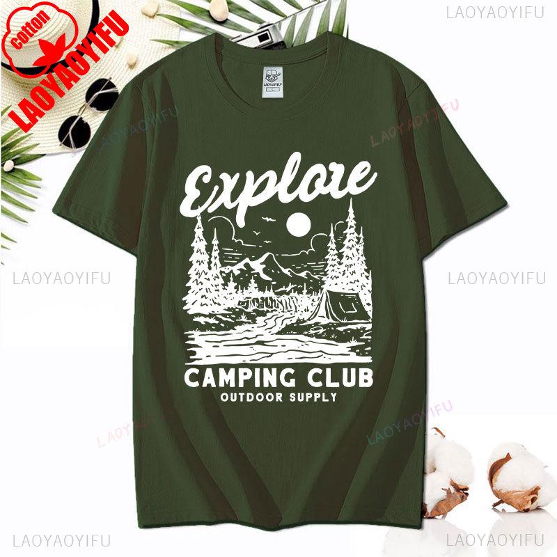 Love Camping I Hate People Vintage Funny T-Shirt Unisex Tees Camping Hiking Short Sleeve Tops Camper Gift Cotton O-Neck T-Shirt