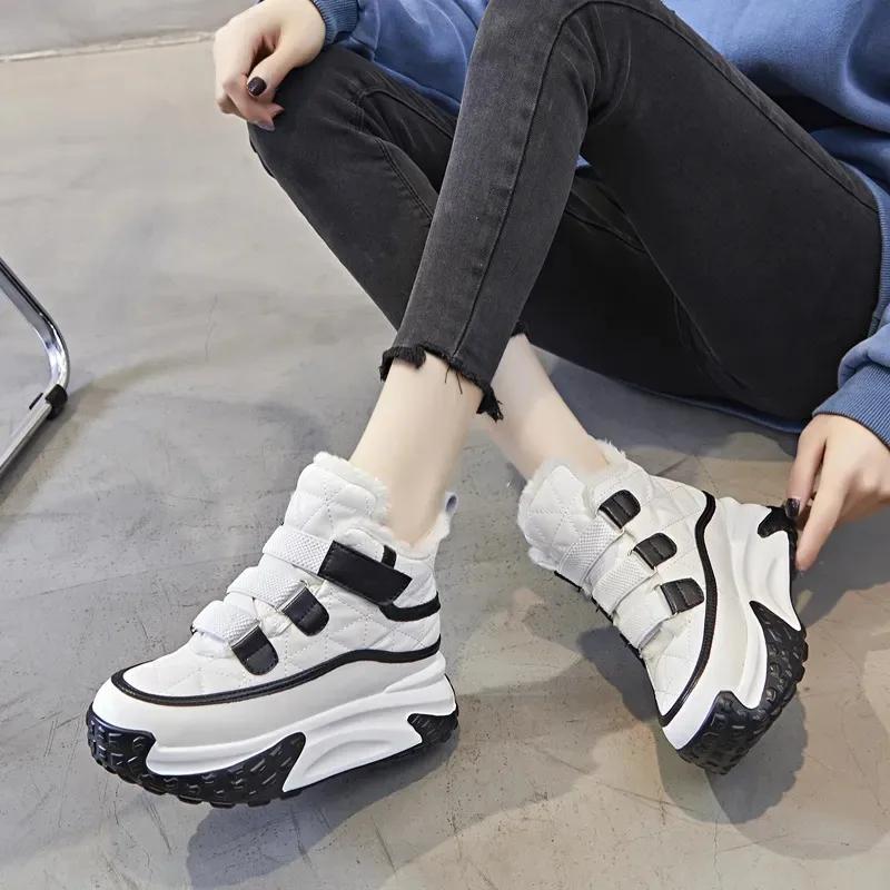 7CM Genuine leather fashion Platform Wedge Women Ankle Boots Autumn Warm Women Winter Shoes Booties Hook Loop High Top Sneakers