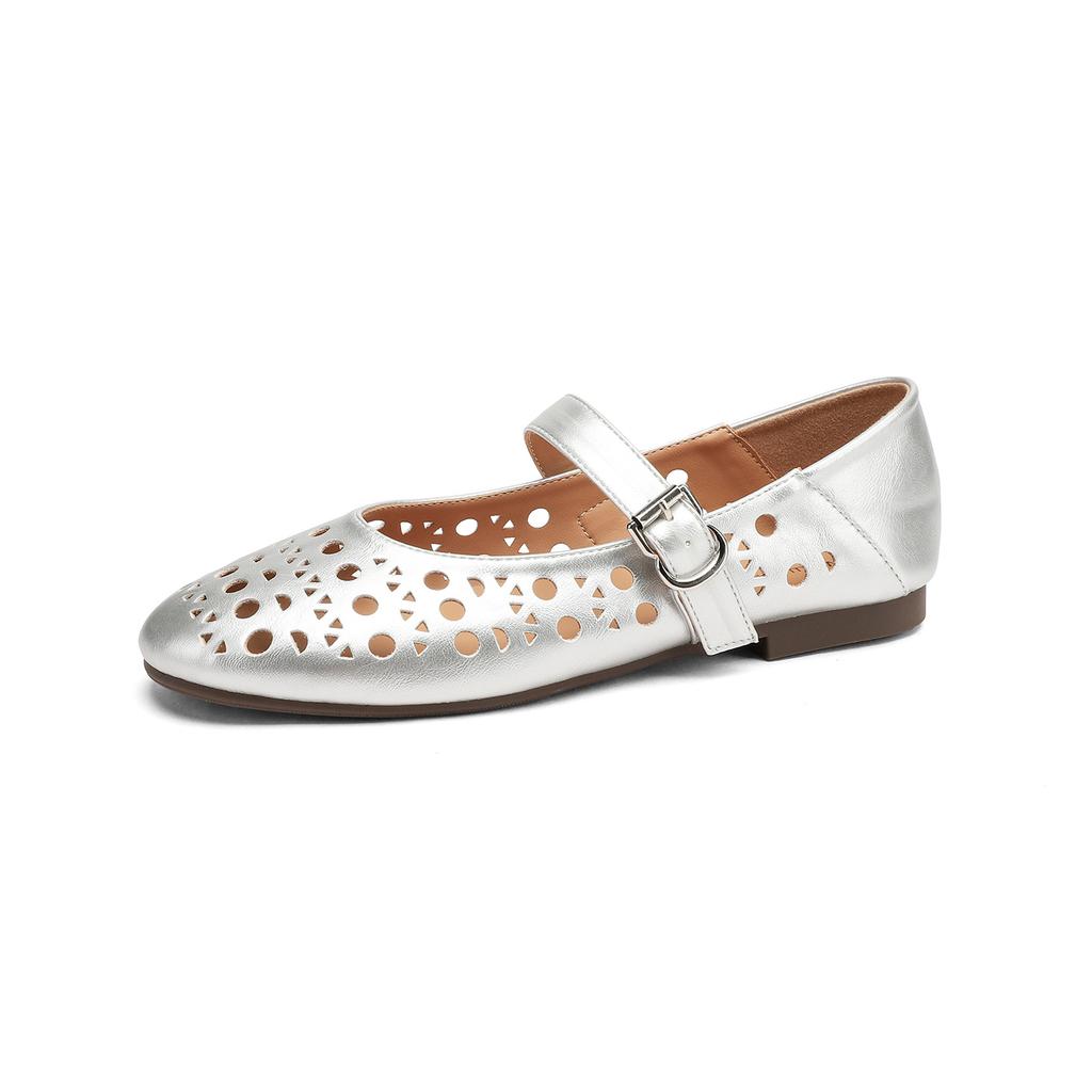 New Model502-28 Hollow Mary Jane Shoes Women'S Summer Wear One-Word Belt Flat Shoes Ballet Single Shoes Women
