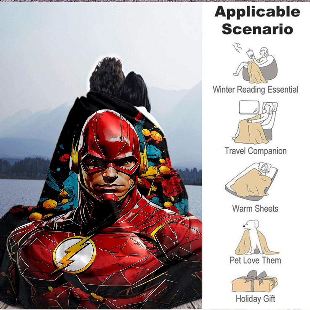 1pc Flash superhero Blanket Lightweight Flannel Throw For Sofa, Bed, Travel, Livingroom, Office, Couch, Chair, And Bed