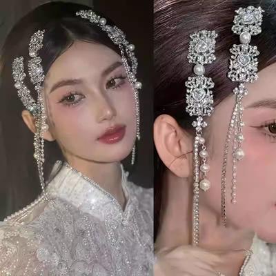 Diamond-encrusted Square Love Pearl Tassel Hairpin New Chinese Retro National Style One-word Clip Fashion Guochao Hair Accessories Women
