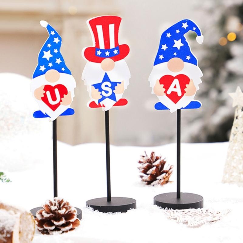 3pcs Independence Day Gnome Doll Sculpture Stylish Decoration for Celebration Facelesses Doll Statue Wood Party Ornament