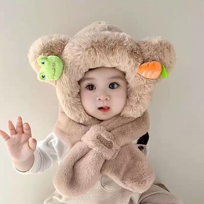Plush Pullover Hat Bear Hat Women's Autumn and Winter New Cute Face Small Windproof Warm Ear Protection Versatile