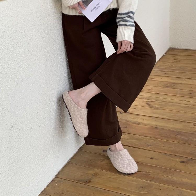 Fashion Fall/winter 2025 Women's Warm and Casual Thick-soled Anti-slip Slippers Retro Style Wear-resistant Flat-bottomed Baotou Mop