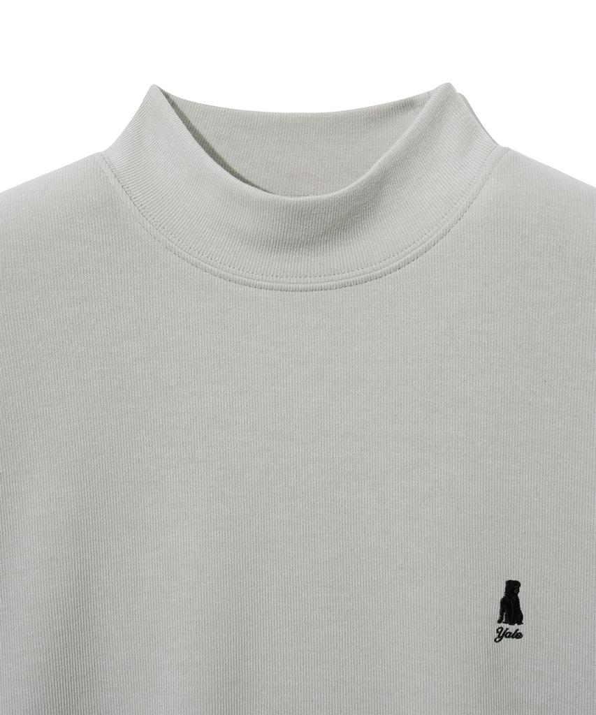 YALE Comfortable Mock Neck Long Sleeve T-Shirt Greige