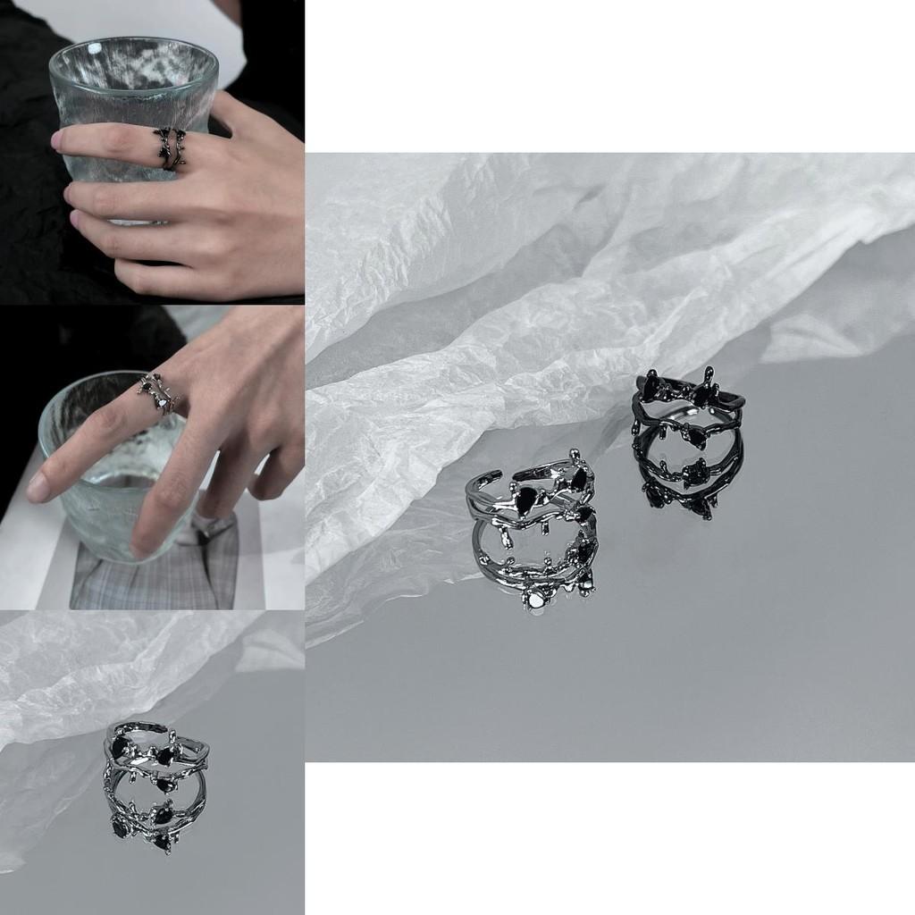 Layer Fashionable Double Ring With Unique Geometric Shape And Open Adjustable Style