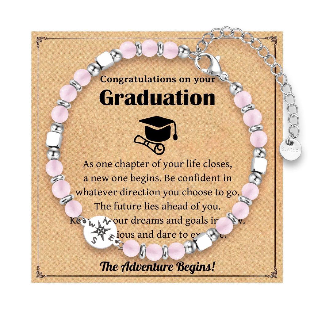 2026 Graduation Gifts Stainless Steel Compass Amazonite Amethyst Beads Bracelets for Women Girls High School College Graduates