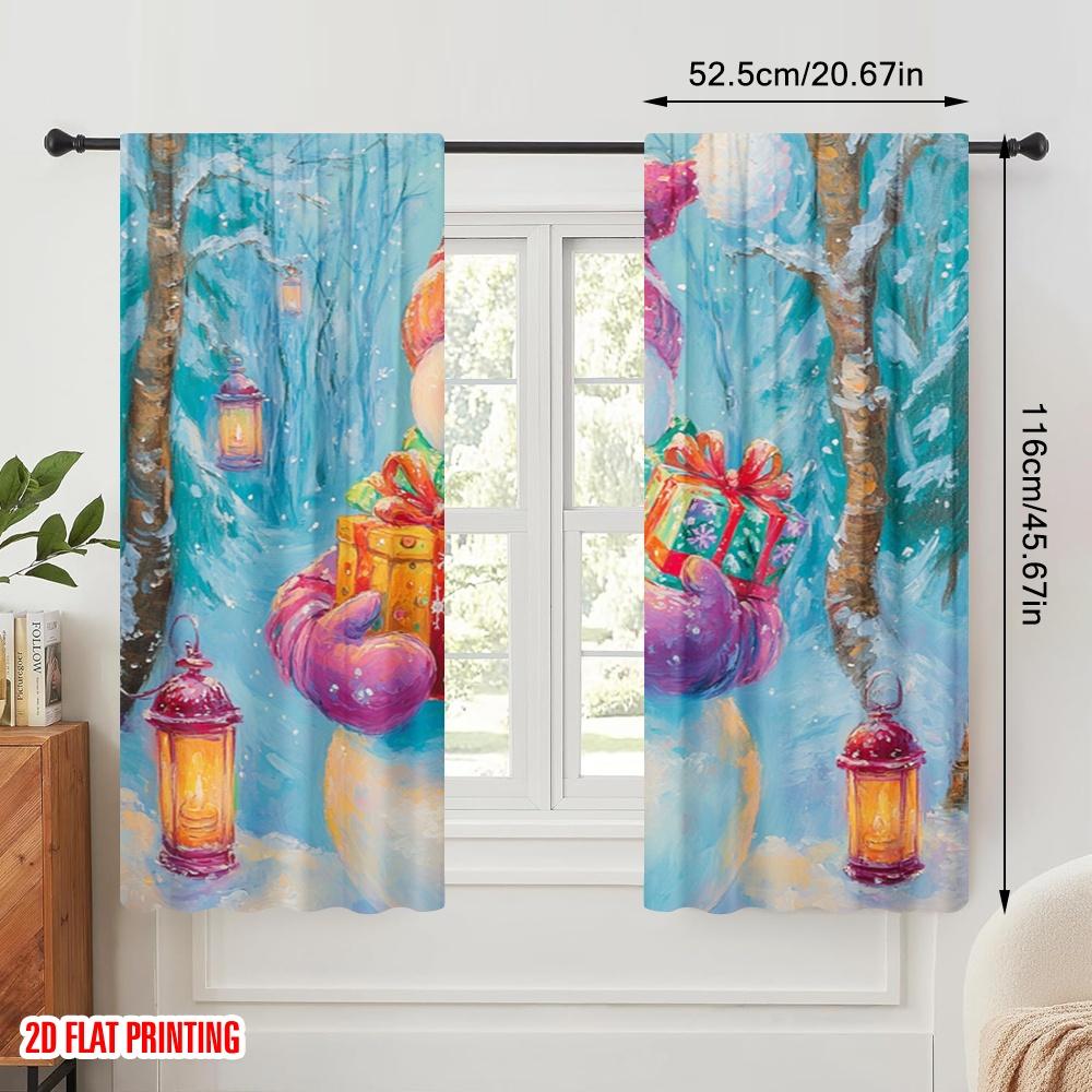 2pcs,2D plane printing Curtains Cute Snowman Gifts Winter (2) Polyester (without rod) All Seasons for Living Room & Kitchen