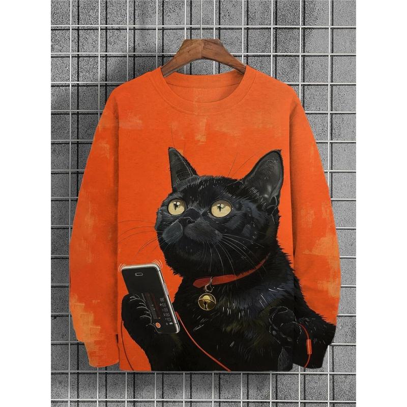 Ski Cycling Cat 3D Print Hoodies for Women Animal Astronauts Pattern Long Sleeved Sweatshirt Autumn Oversized Round Neck Pullovers