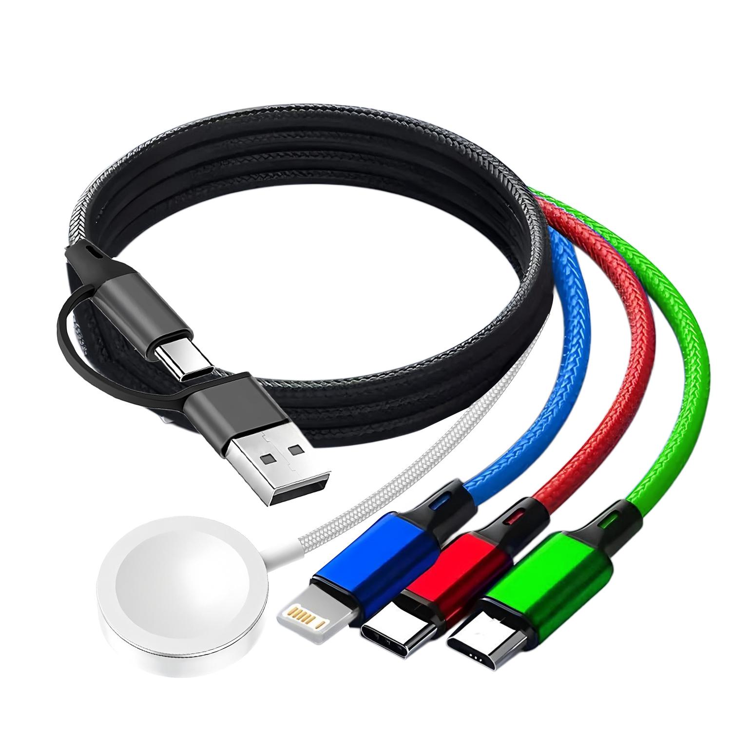 

120cm 4-in-1 Watch Phone Cable - Type-C/Micro USB/L-Type,for iPhone/Android/iWatch 9/8/7/6 Ultra/SE 5/4, Multi-Charging чёрный