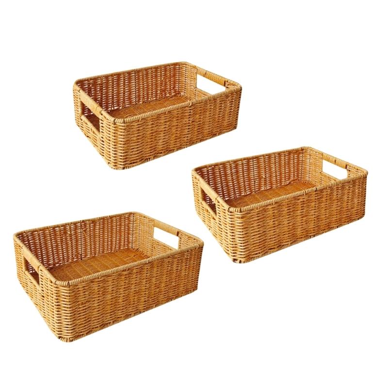 Stackable Woven Storage Baskets Practical Rattan Woven Storage Container Holder for Efficient Home Organization