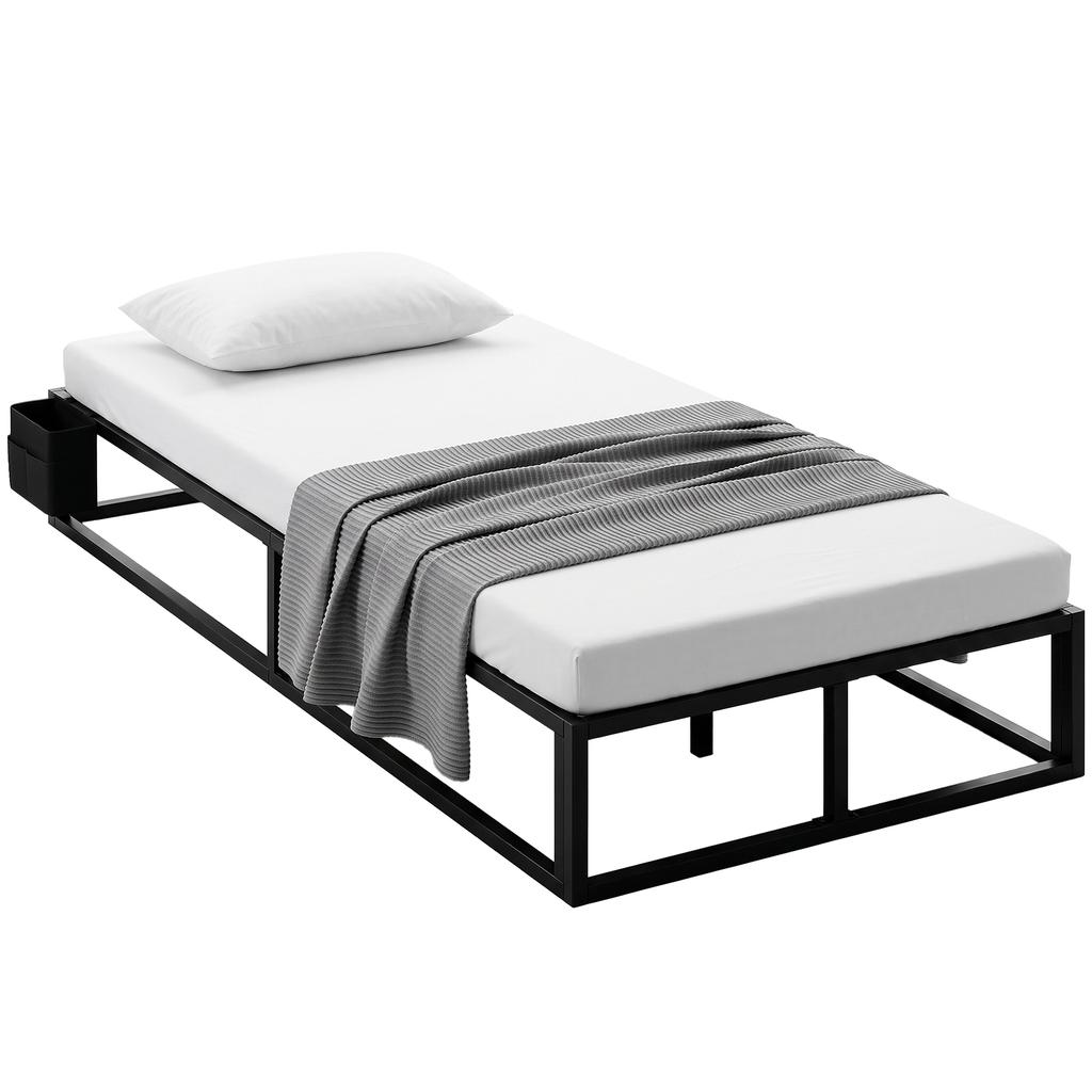 12 Slats Metal Platform Bed Frame, 3ft Single Bed Frame with Storage Bag and Anti-Slip Pads, Black