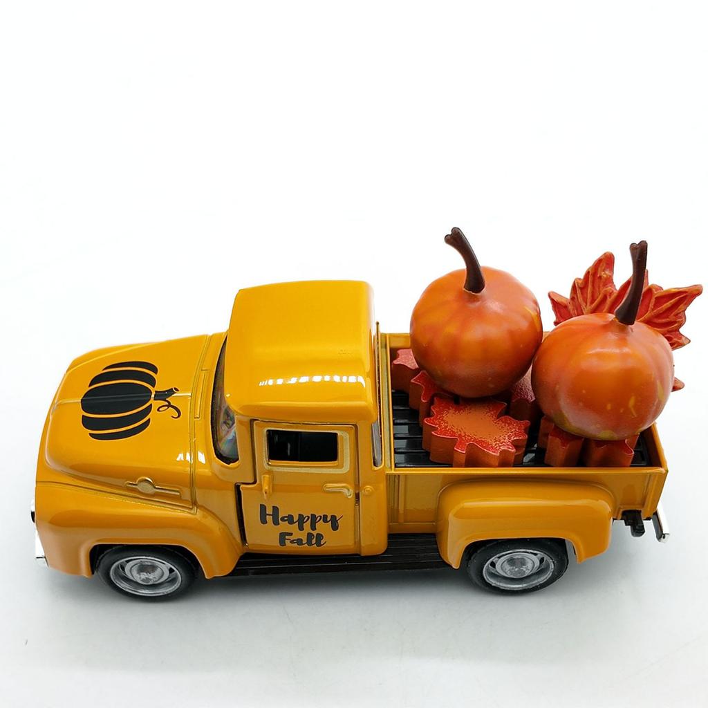 Metal Truck Model Collectible Ornaments with Fall Pumpkin And Maples Leaf Design For Seasonal Home Fireplaces Decoration