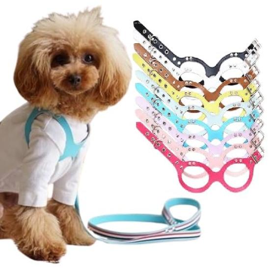 

harness and lead For dogs and for for small gentle on the easy to put on and take less strain on the body harness L Glasses-style [kamakuradog] cats, белый