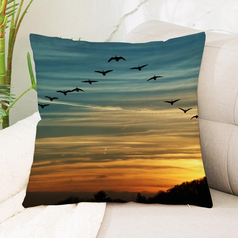 Seagull Beach Sunset Scenery Print Pattern Cushion Cover Home Living Room Sofa Decoration Waist Cushion Pillow Pillow Cover
