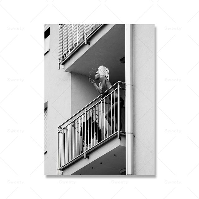 Schwarz-weiße nordische Bilder, Models, Porträts, Balkone, Zigarettenposter, Wohnzimmerdekorationswände