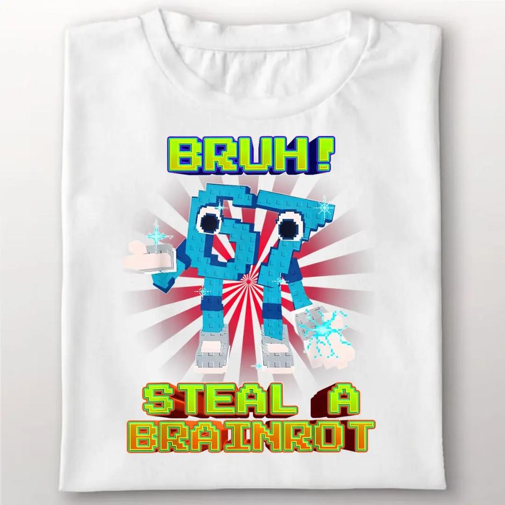 FrühlingSommer Neu Herren und Damen Bruh 67 Meme Steal A Brainrot Pixelmuster Bedrucktes Baumwoll Freizeit Kurzarm T-Shirt