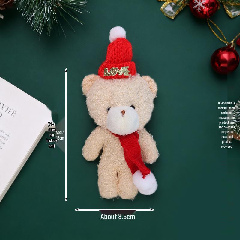 Christmas Blush Bear Plush Keyring with Scarf - Cute One-Piece Bag Charm Toy Gift