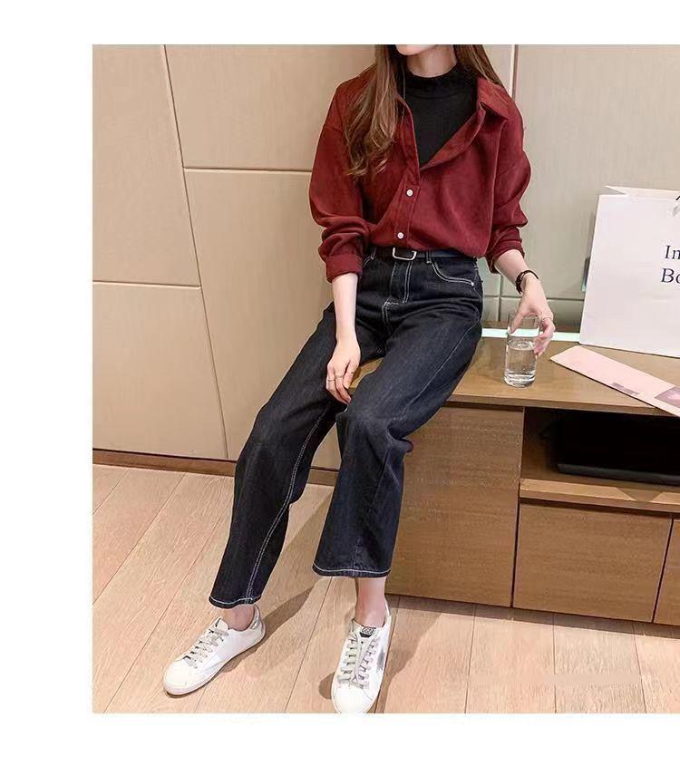 Chic Fake Two-Piece Loose Long-Sleeved Shirt for Fall/Winter