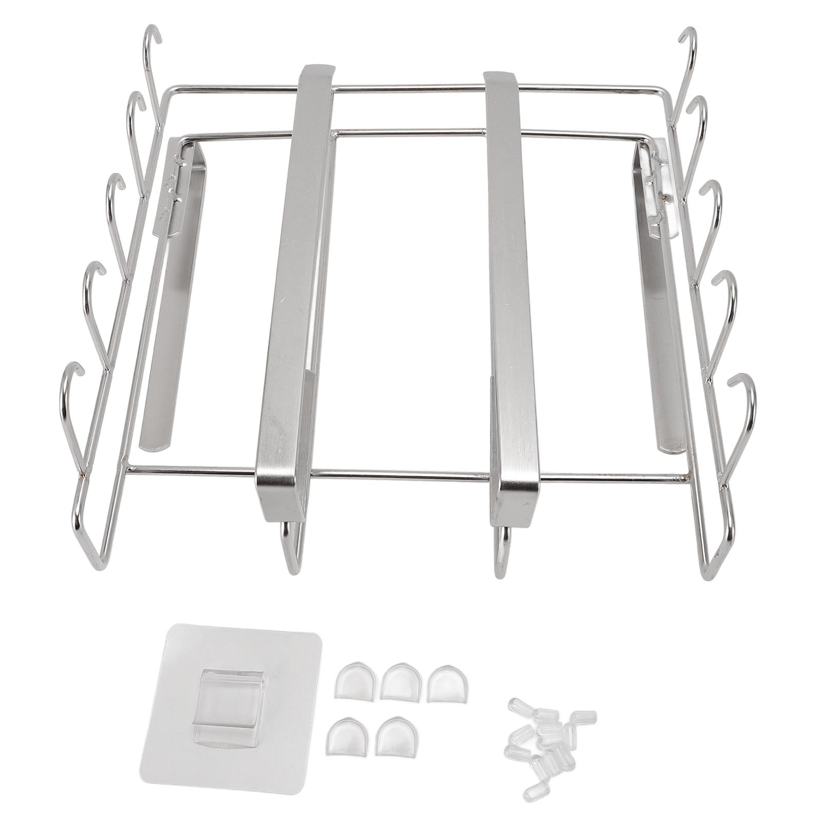 

Under Cabinet Hanging Shelf Stainless Steel Under Shelf Storage Rack with Multiple Hooks for Silver