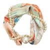 Magnetic Clasp Pearls Chain Necklace Floral Satins Scarf Elegant Silk Skinny Narrow Neckerchief for Fashionable Women