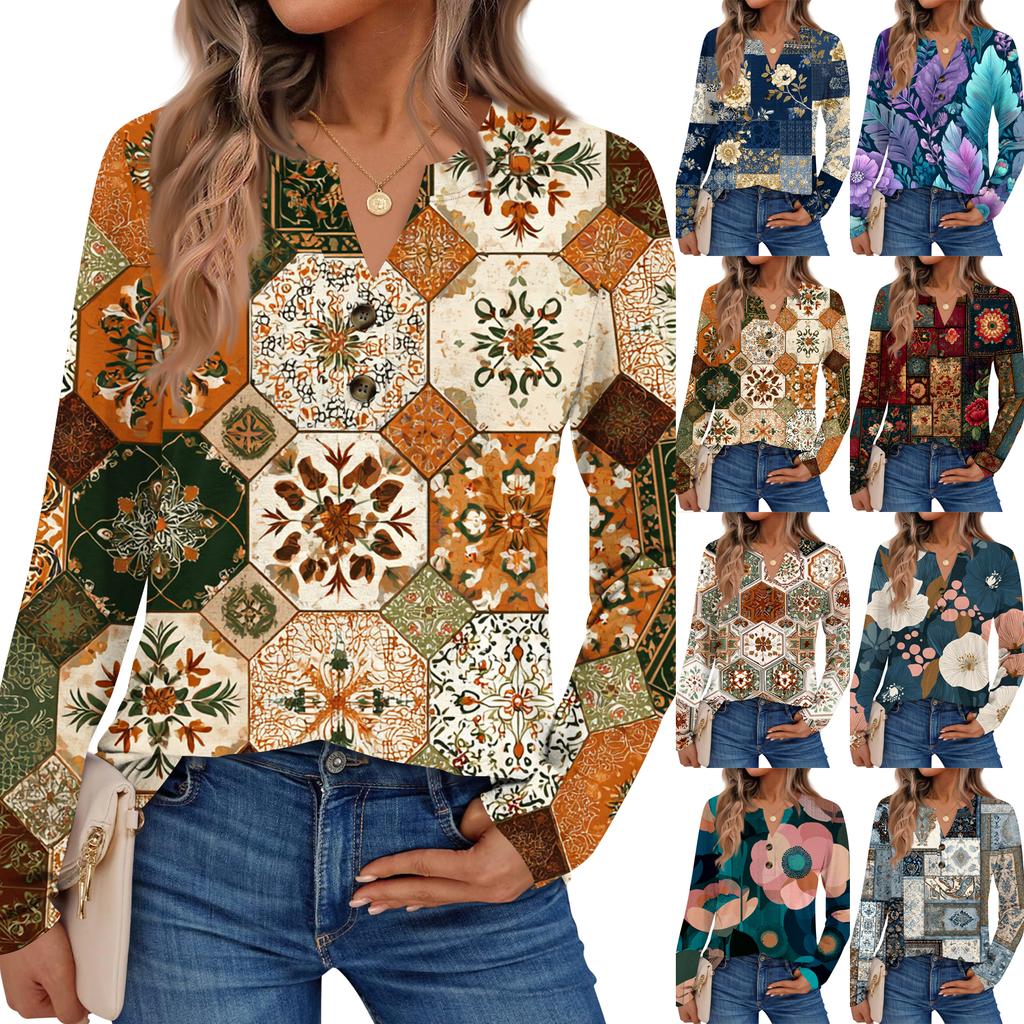 Women's Floral Print Long Sleeve  Shirt Elegant Casual Tops Trendy Shirt Tops