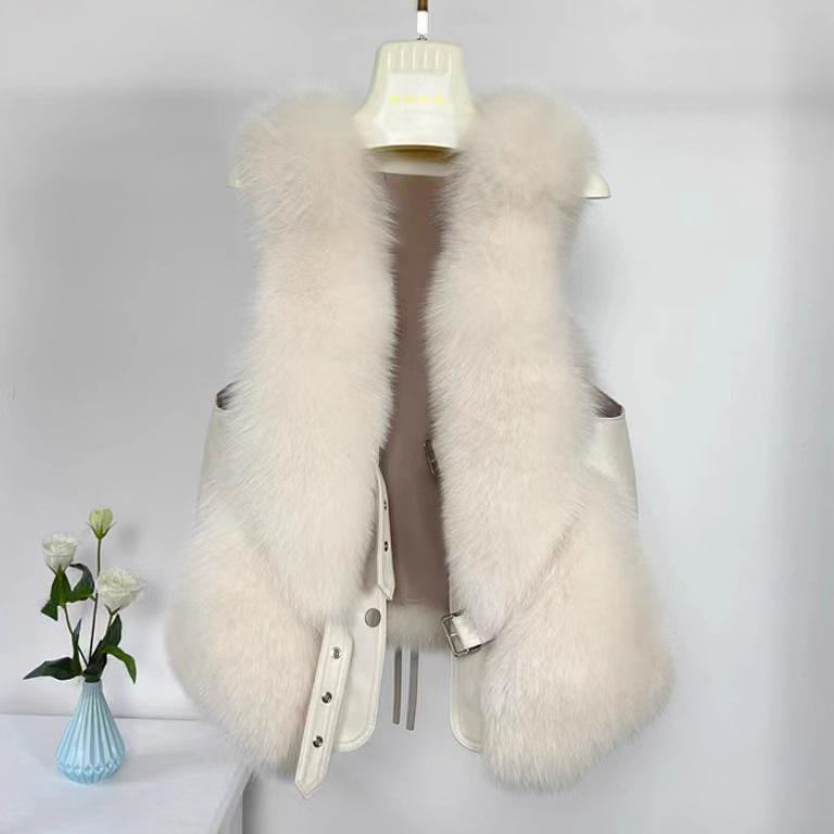 Leather Vest Women's Short Autumn and Winter Imitation Fox Hair Plus Cotton High-end Splicing Vest Jacket Women's Fox Hair New