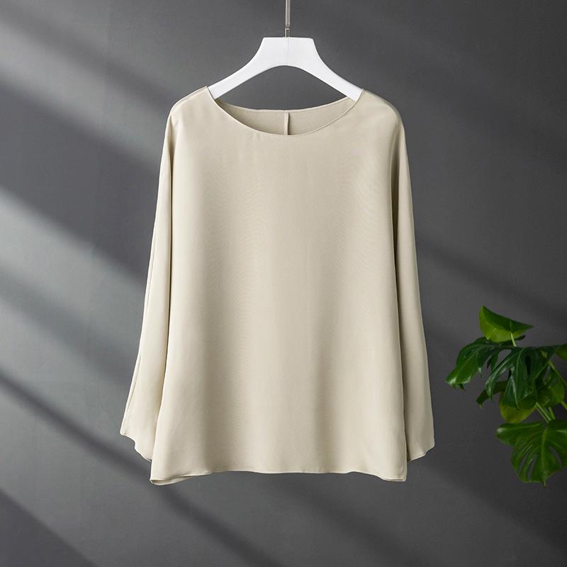 Spring 2025 Women's Silk Long Sleeve Round Neck Shirt