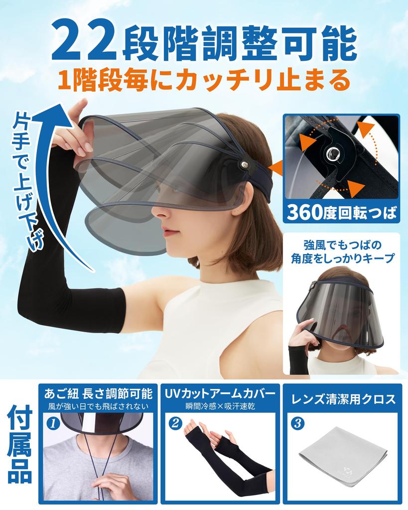 GOKEI Polarized Face Wide Polarized Sun Visor for UV UPF Sun Sun Face Visor with Arm UV Sun Sun Cap for Blue Visor, Brim, Long, Women, Protection,