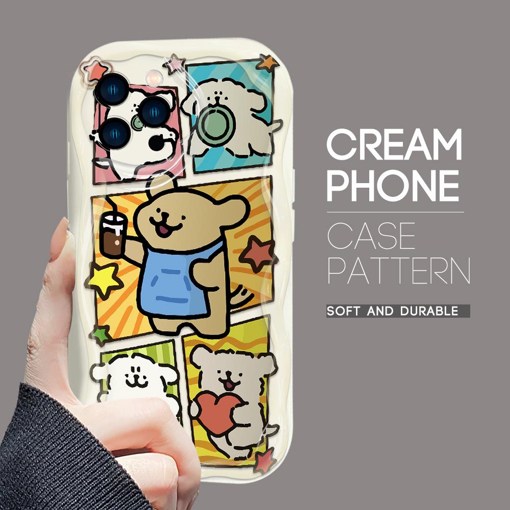 For iPhone 16 15 14 13 12 Samsung S24 S23 S22 A06 A13 A14 A15 A16 A55 Redmi Note 13 12 Cartoon Lovely Dog Soft Wavy Edge Design Phone Casing