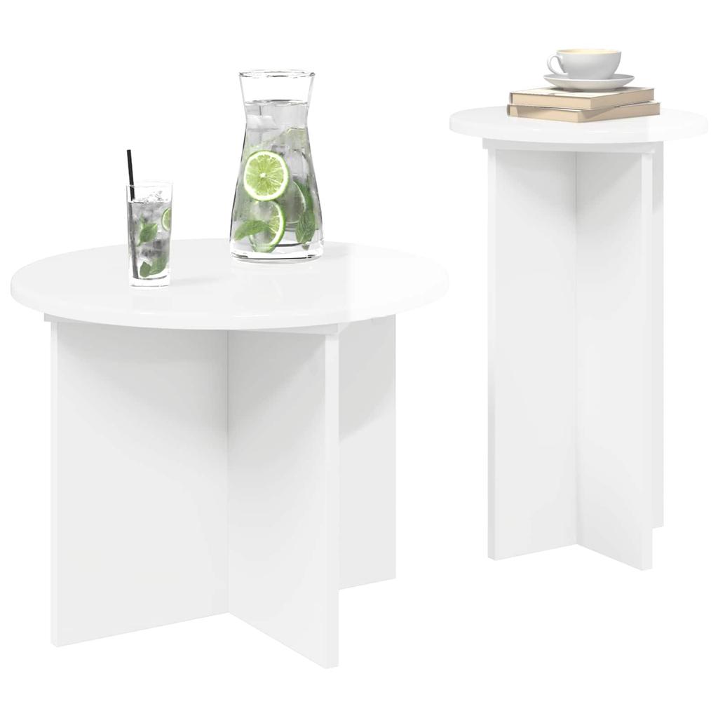 Side Table Set 2 Pcs High Gloss White Engineered Wood