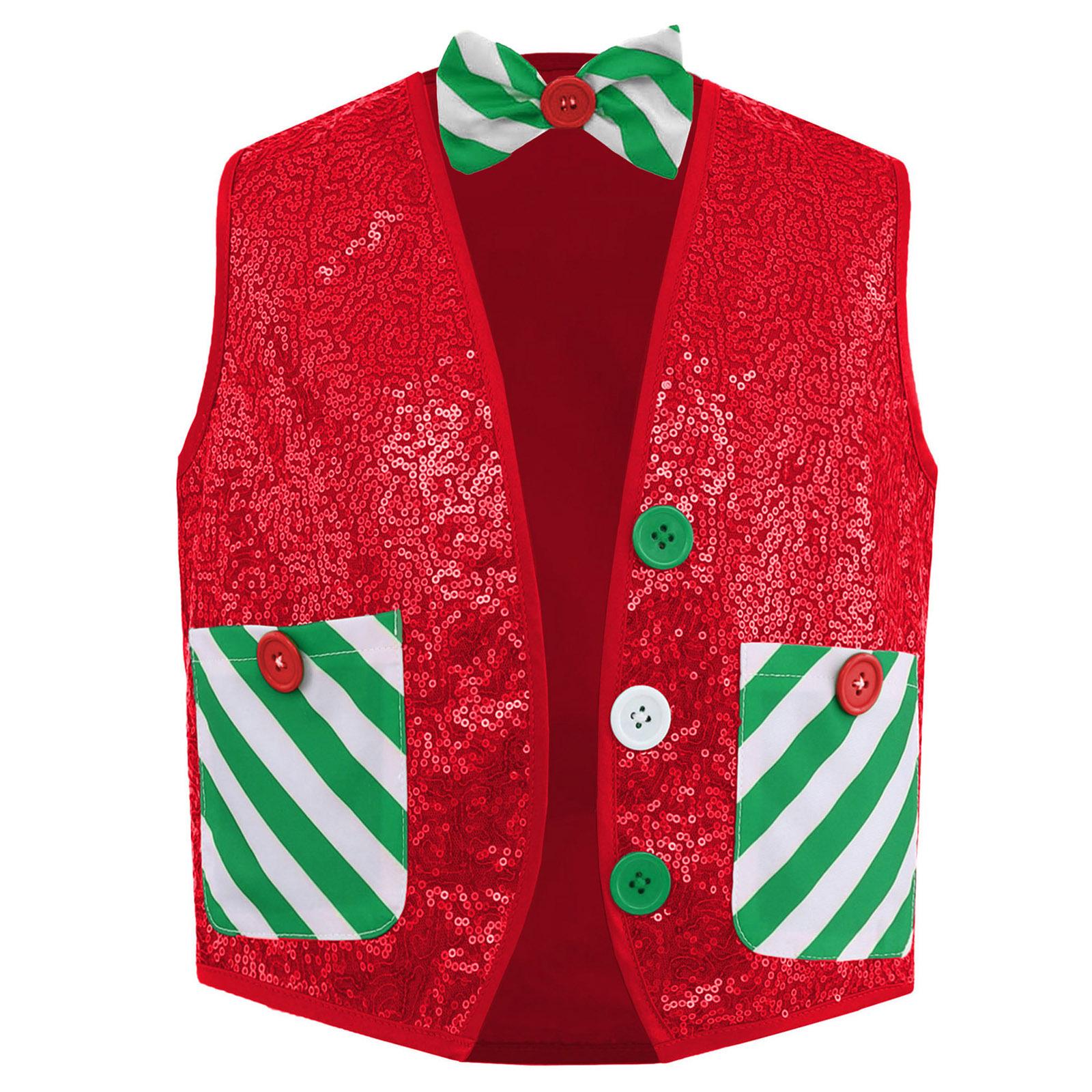 

Boys Sparkly Sequins Christmas Santa Elf Sleeveless Vest Waistcoat Jacket 3-4 Years