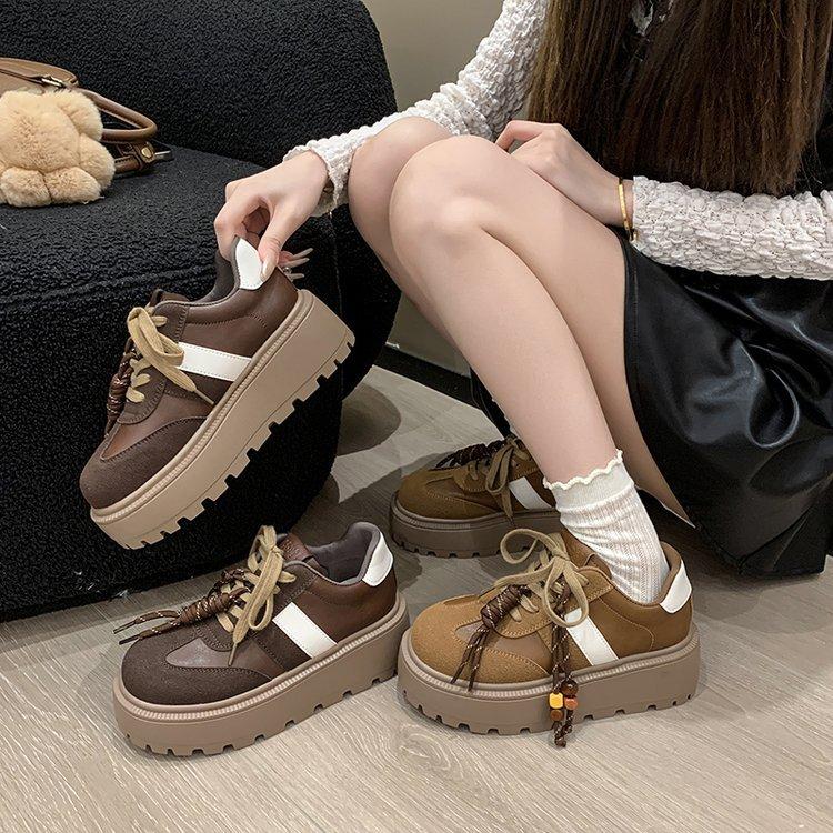 Thick-soled German training shoes for women's 2025 spring new super fire heightening versatile leather muffin Birken casual Forrest Gump shoes