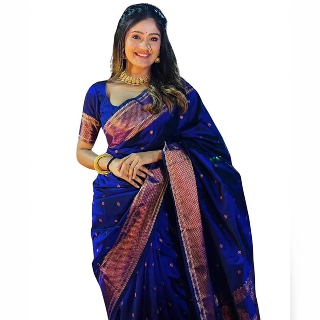 Шелковое сари Кандживарам Банараси, Kanjivaram Banarasi Silk Saree for Wedding (Violet Blue), C J Enterprise