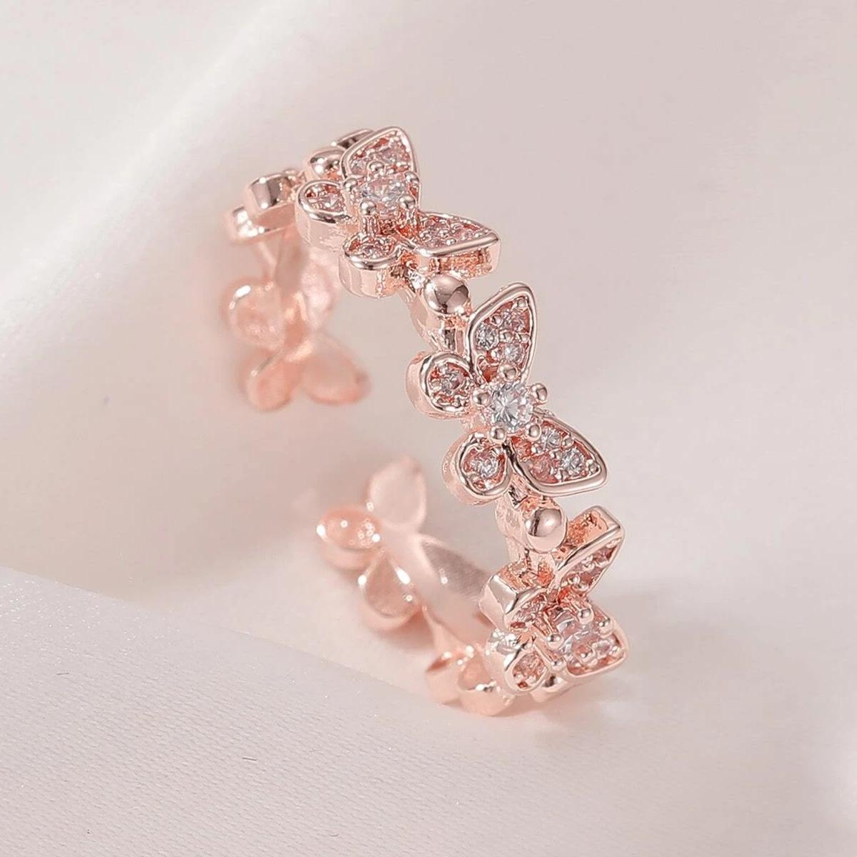 

Женское кольцо с цирконом в форме бабочки, персонализированное модное регулируемое кольцо с открывающимся отверстием Mori one size