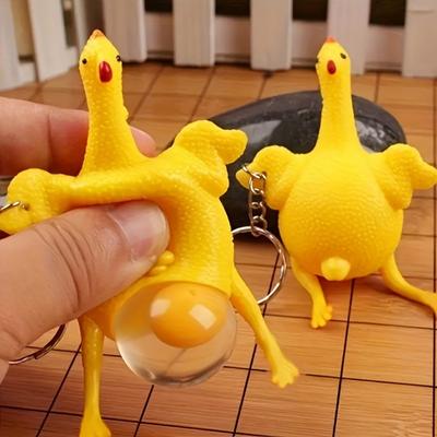 Funny Squeeze Chicken Laying Egg Keychain Anti-Stress Tricky Toys Gag Children's Gift