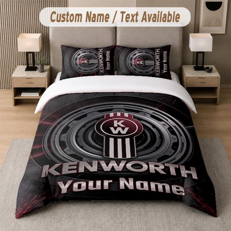 Custom Bedding Set Kenworth Pattern, Print Name Text 1 Duvet Cover Plus 2 Pillowcases Home Textile