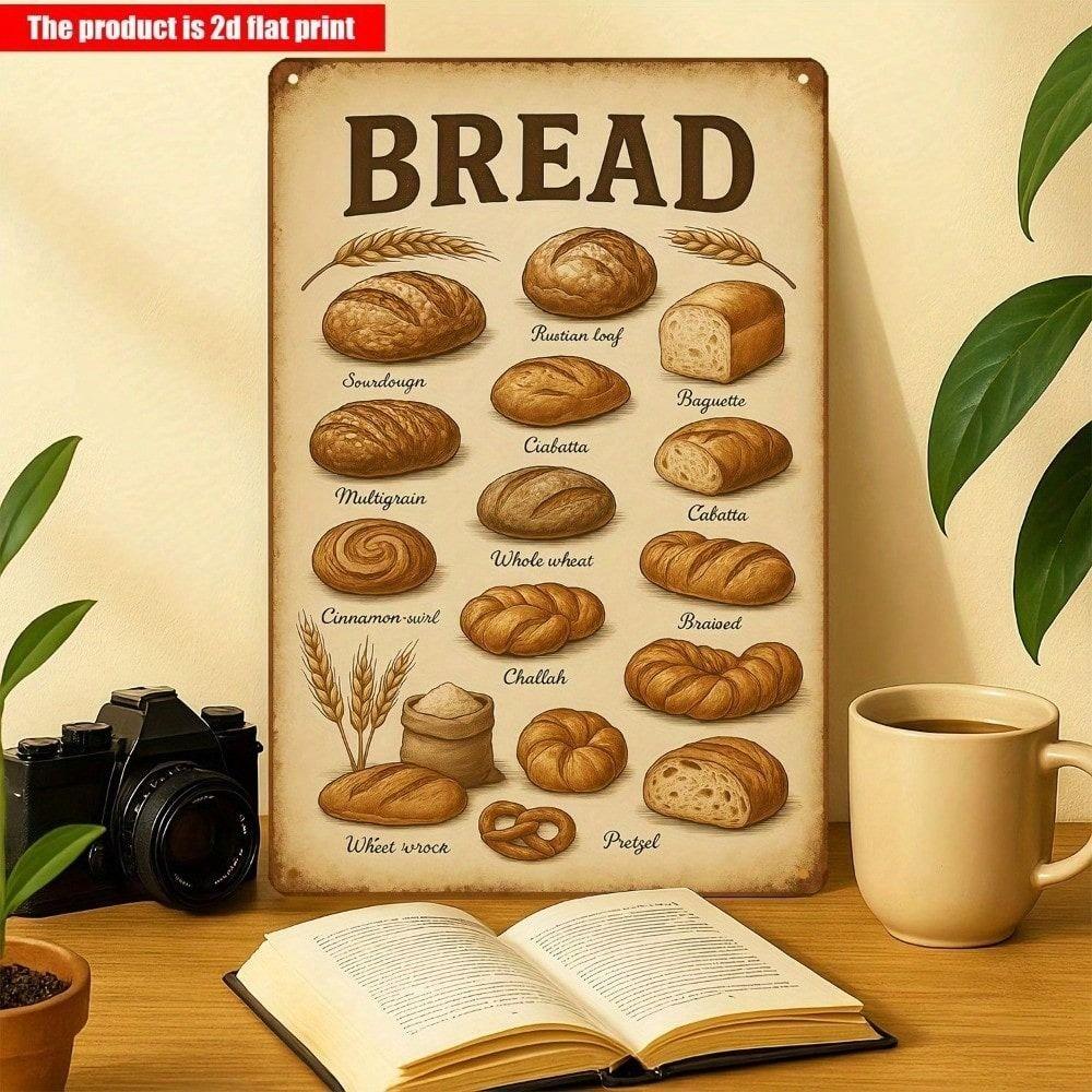 Metal Poster Wall Art, Vintage Bread Sign, Kitchen Cafe Decor