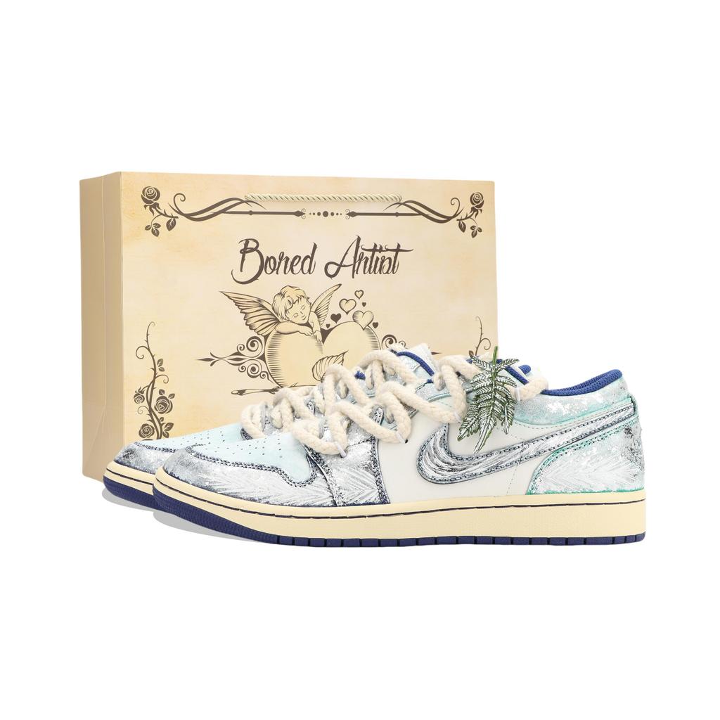 Jordan Air Jordan 1 Jiangjin Moon, Shopping Bag Abrasion Resistant Low Top Vintage Basketball Shoes Unisex White Green 553558-147(Team1335-)